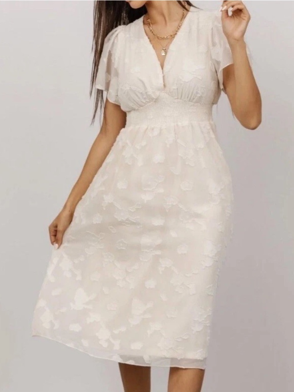 Baltic Born June Smocked Cream Floral MIDI Dress Size Small NEW